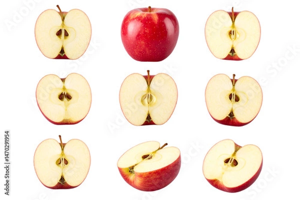 Fototapeta  Set of Celestial apple cut in half, isolated on a transparent background