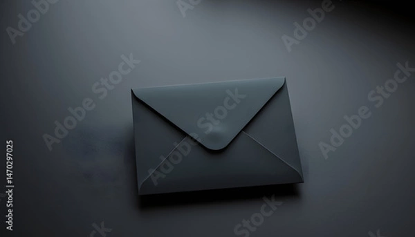 Obraz Black envelope mockup on a black table, papercraft. White tone