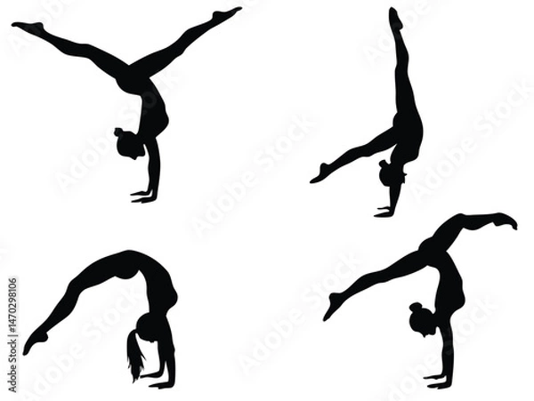 Obraz Silhouette of Female Gymnasts Performing Handstands and Acrobatics