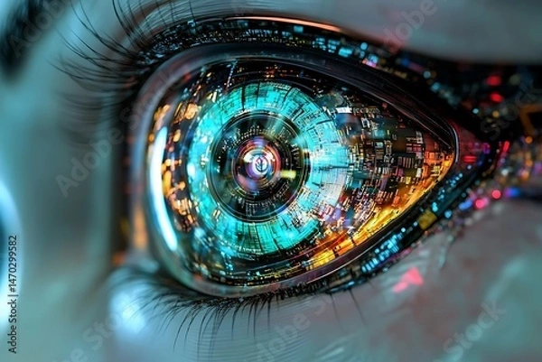 Fototapeta Vibrant robotic vision lens array with adaptive iris and multilayered optical filters 