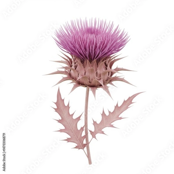 Obraz Pink Thistle Flower on White Background