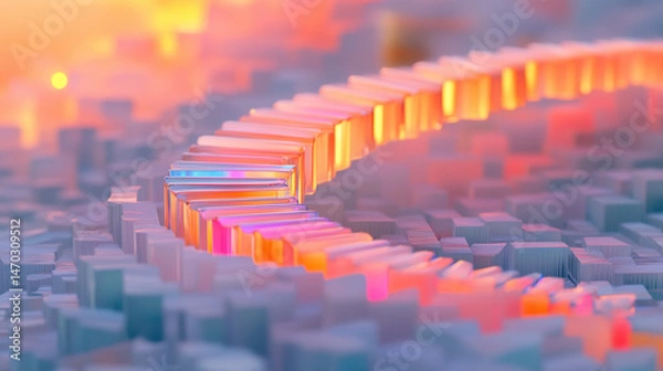Fototapeta A tiny spiral staircase carved from crystal-clear ice, refracting soft pastel rainbow light, leading into the unknown, high-detail macro, soft fantasy glow 