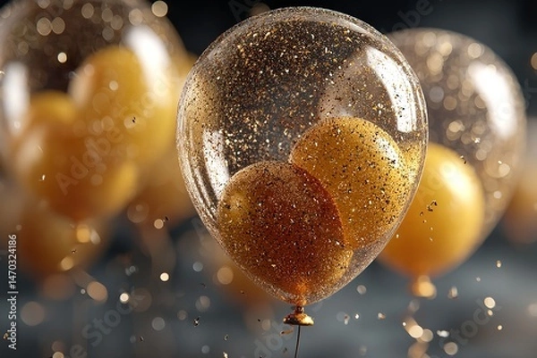 Fototapeta Golden Celebration Balloons – Luxurious Festive Decor with Glitter and Sparkle