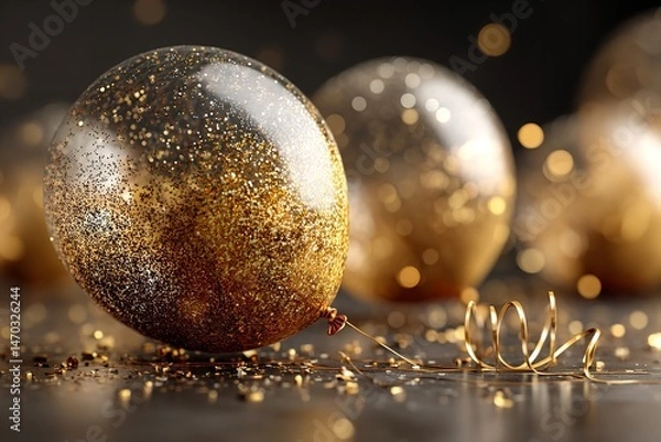 Fototapeta Golden Celebration Balloons – Luxurious Festive Decor with Glitter and Sparkle


