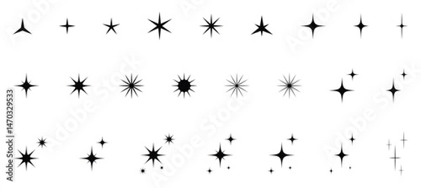 Fototapeta Retro Futuristic Sparkle Icons Set. Twinkle, Starburst, and Magic Light Flare Vectors