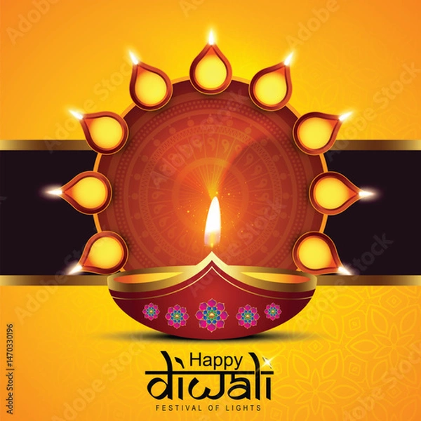 Fototapeta Vector illustration of Happy Diwali social media feed template written Hindi text means happy Diwali

