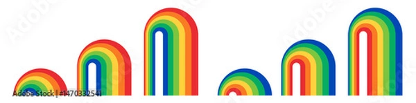 Fototapeta Set of Rainbows in 3 Sizes, Scalable Vector Graphic Elements, Duo Tone Palette. Playful, Simple, Minimal, Geometric, Transparent Background. Modern Design, Arc Doorway, Pride Symbol, Kid Childhood Joy