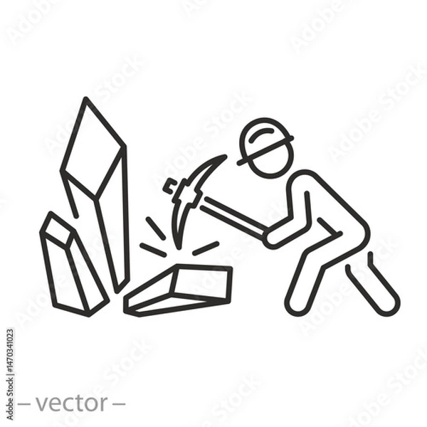 Fototapeta natural resources mining icon, work in a mine, crystals extraction, simple symbol linear vector illustration