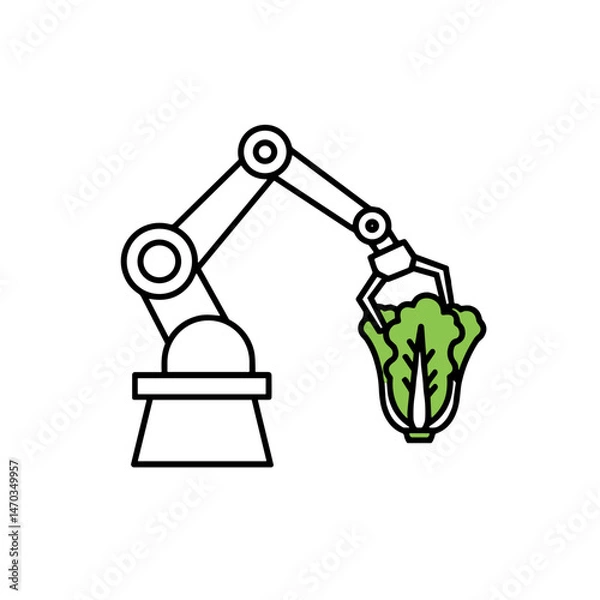 Obraz Robotic arm harvesting lettuce in a modern agricultural setting  