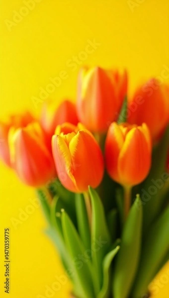 Obraz ibrant Orange Tulip Bouquet Against Bright Yellow Background