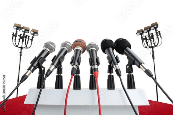 Obraz Press conference microphones, isolated on transparent background