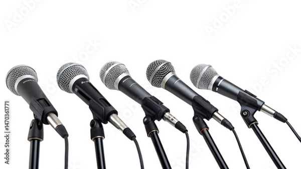 Obraz Press conference microphones, isolated on transparent background
