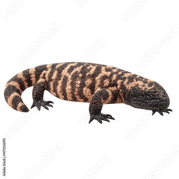 Obraz A Gila monster with its bead-like, brightly patterned scales, isolated on transparent or white background