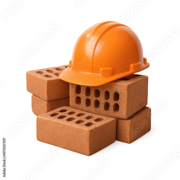 Obraz Orange Safety Helmet on Top of Stacked Construction Bricks