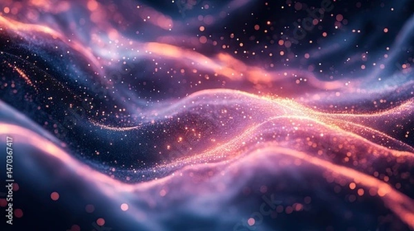 Fototapeta Abstract background with flowing lines of light and bokeh in shades of blue and pink creating depth