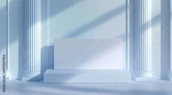 Fototapeta Minimalist White Room with Columns and Podium