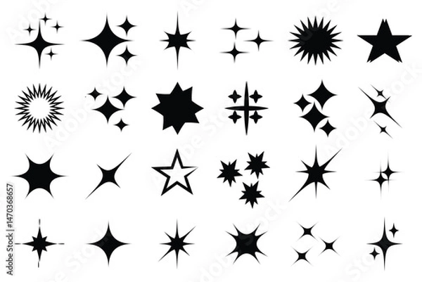 Fototapeta Twinkle templates stars and bursts. Decorative twinkle and bursts forms.  Set of original star sparkle shapes. Twinkle star icon set. Collection of different vector sparkling stars icon.
