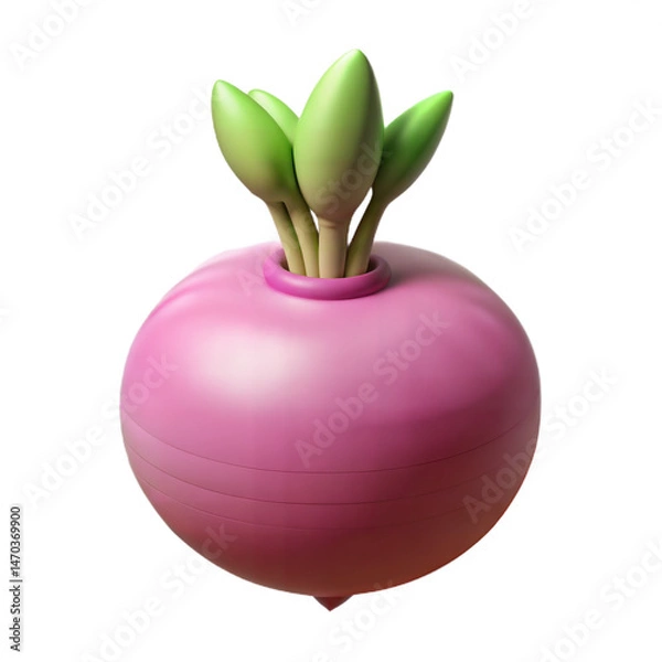 Fototapeta Cartoon Pink Turnip Vegetable 3D Render Illustration