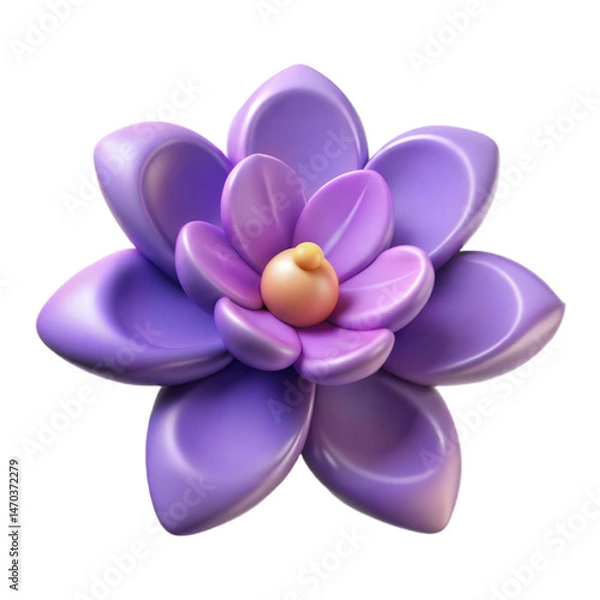 Fototapeta Stylized 3D Render of a Purple Flower with Peach Center