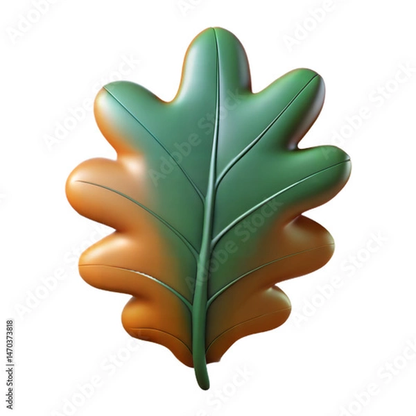 Fototapeta 3D Render of a Single Oak Leaf with Green and Orange Gradient