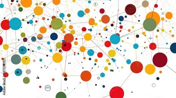 Fototapeta Colorful abstract connection network with geometric circles and lines