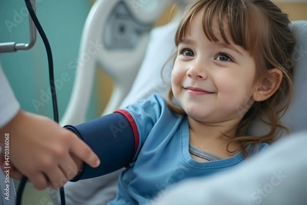Obraz Smiling girl during a health check in a hospital setting  