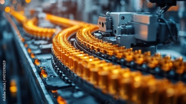 Fototapeta Industrial manufacturing line with automated equipment and conveyor belt system