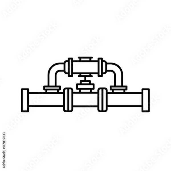 Obraz Oil Pipeline System Outline Illustration on White Background  