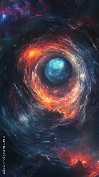 Fototapeta A swirling vortex of cosmic nebulae surrounding a celestial sphere.