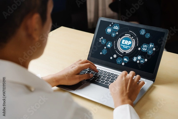 Fototapeta ERP enterprise resource planning software for modish business to plan the marketing strategy