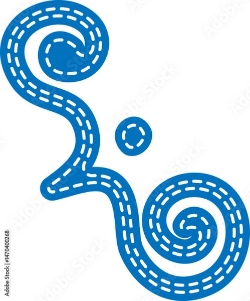 Fototapeta Wave shaped embroidered ornament with stitched blue swirls. Decorative folk vector element for textile design. Design for banner, card, invitation, poster.