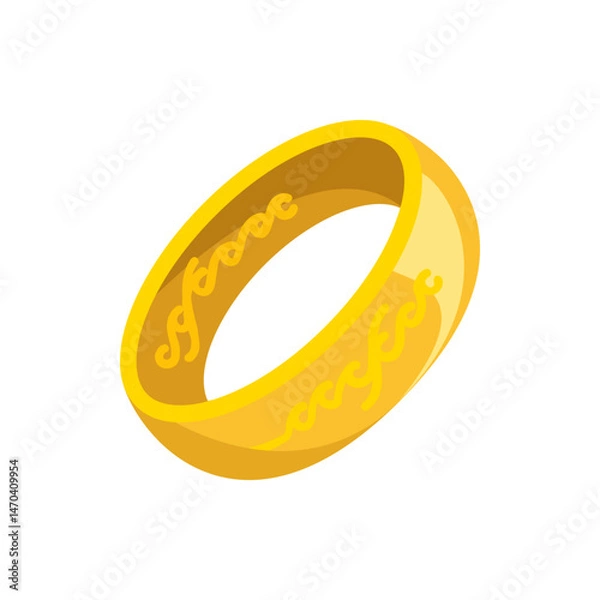 Obraz A golden ring with intricate elvish script engravings adorning its surface in a stylized illustration