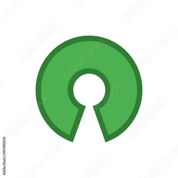 Obraz Green open source logo with a keyhole like opening in the center on a white background illustration