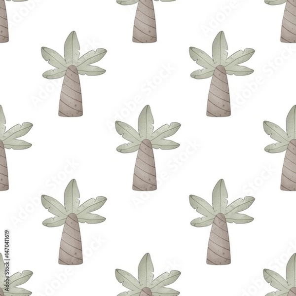 Obraz seamless pattern with cartoon palm trees. Colorful illustration flat style for kids. hand drawing. baby design for fabric, print, wrapper, textile