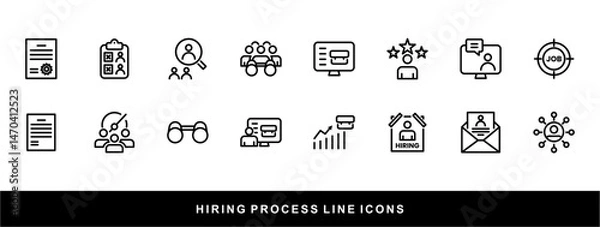 Obraz Hiring Process Line Icons. Recruitment, Job Application, Interview, Candidate Selection Vector Set