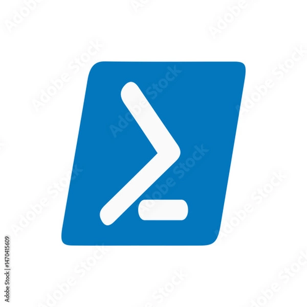 Fototapeta Blue parallelogram with rounded corners containing a white greater than symbol and dash shape inside it