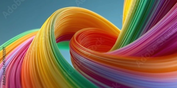 Obraz 3D dynamic vortex ribbon of swirling rainbow light bands in bright colors like red, yellow, green, and purple