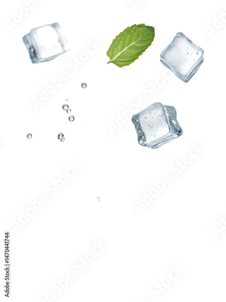 Obraz Refreshing mint ice cubes falling summer drink concept cool