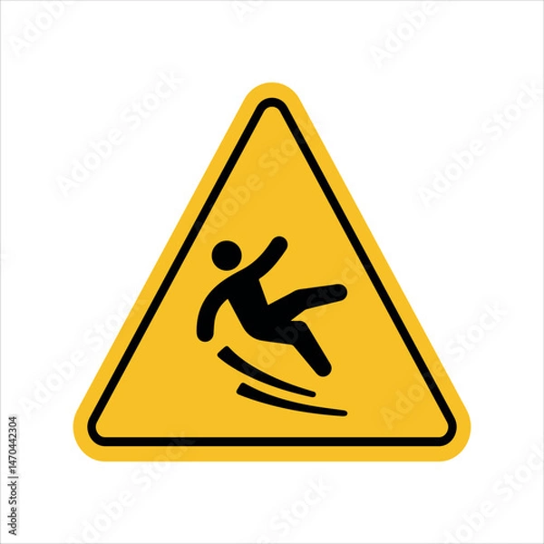 Obraz slippery floor warning sign with falling person symbol inside yellow triangle indicating hazard caution