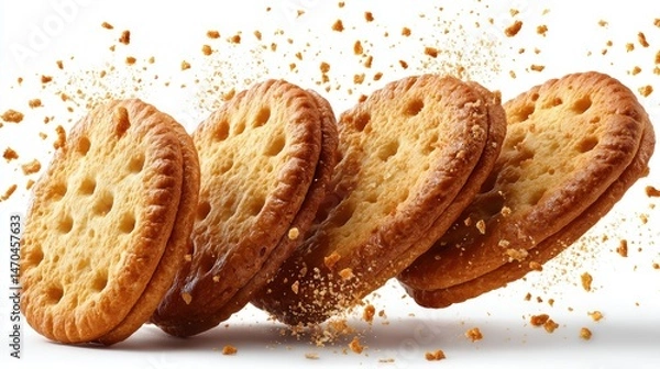 Obraz Flying crackers biscuits isolated on white background
