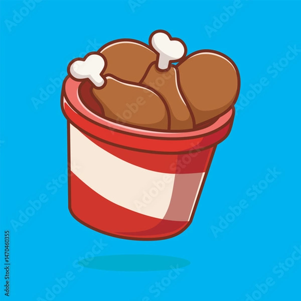 Obraz Chicken Drumstick On Bucket Cartoon Vector Icon Illustration. Food Object Icon Concept Isolated Premium Vector.
