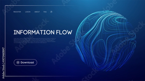 Fototapeta Information flow technology with abstract glowing sphere, futuristic blue background, digital data transmission, network connectivity, and modern UI design for innovation and communication systems