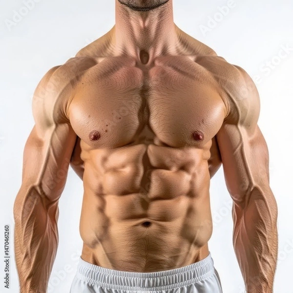 Obraz Torso Displays Muscular Physique Against White Backdrop

