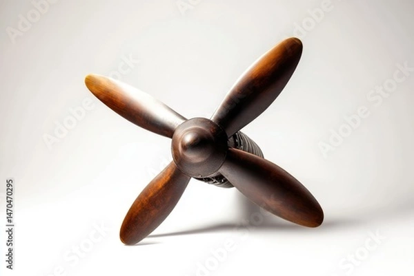 Obraz Dark brown wooden airplane propeller isolated on white background.