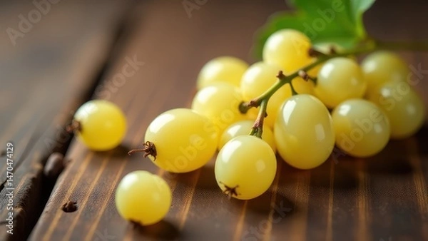 Fototapeta Fresh yellow grapes on a wooden table, capturing nature's bounty with vibrant colors and inviting textures
