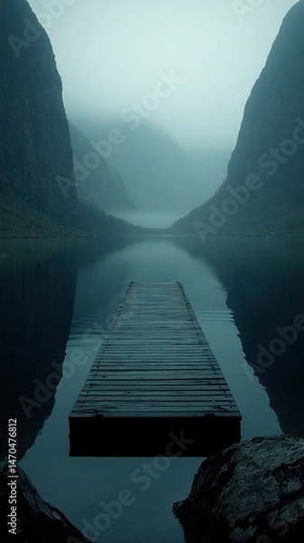 Obraz Misty lake with wooden dock
