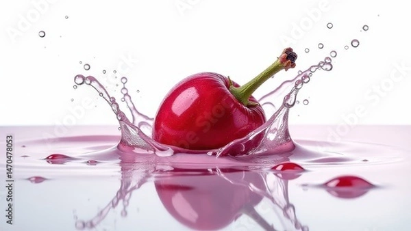Fototapeta Three fresh red apples make a splash in clear water, captured mid-air with vibrant color and dynamic motion