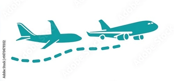 Obraz Airplane journey, flight path, travel, white background