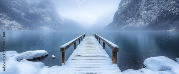 Obraz Misty winter lake pier