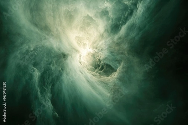 Fototapeta A swirling vortex of dark green clouds creates a mesmerizing, ethereal, and slightly ominous atmosphere.